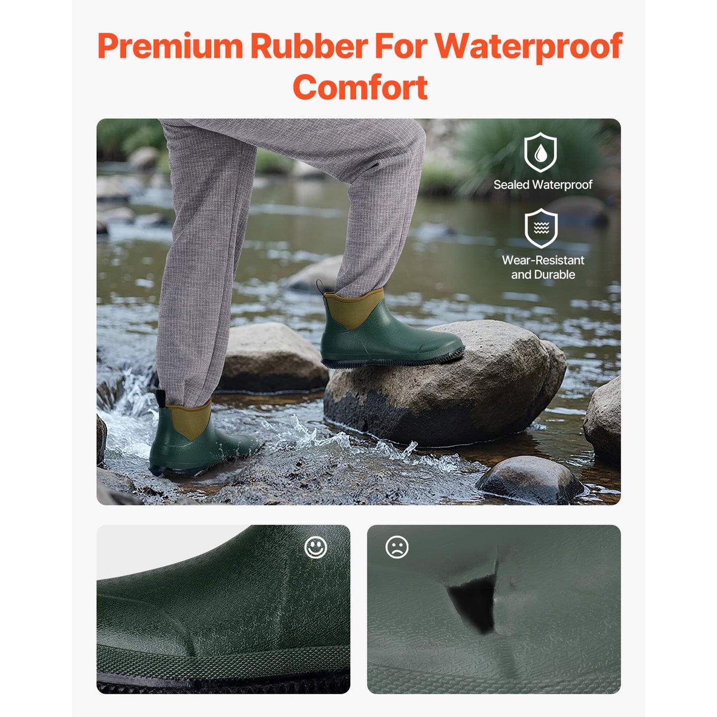Women's Waterproof Ankle Rain Boots - Anti-Slip Gardening Rubber Boots, Size 11 US