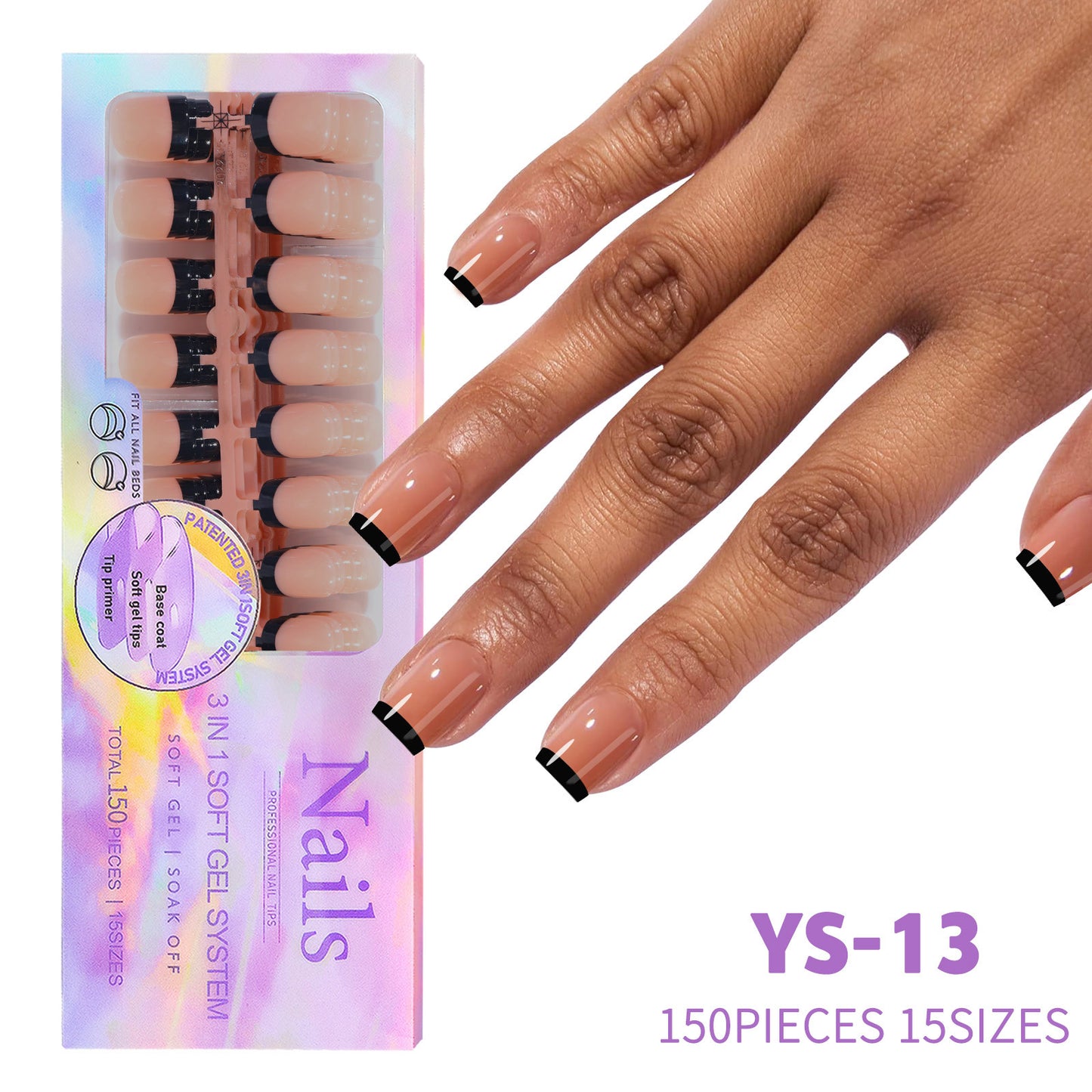 Black Nail Wraps - Seamless, Removable Nail Art Stickers for Ladies