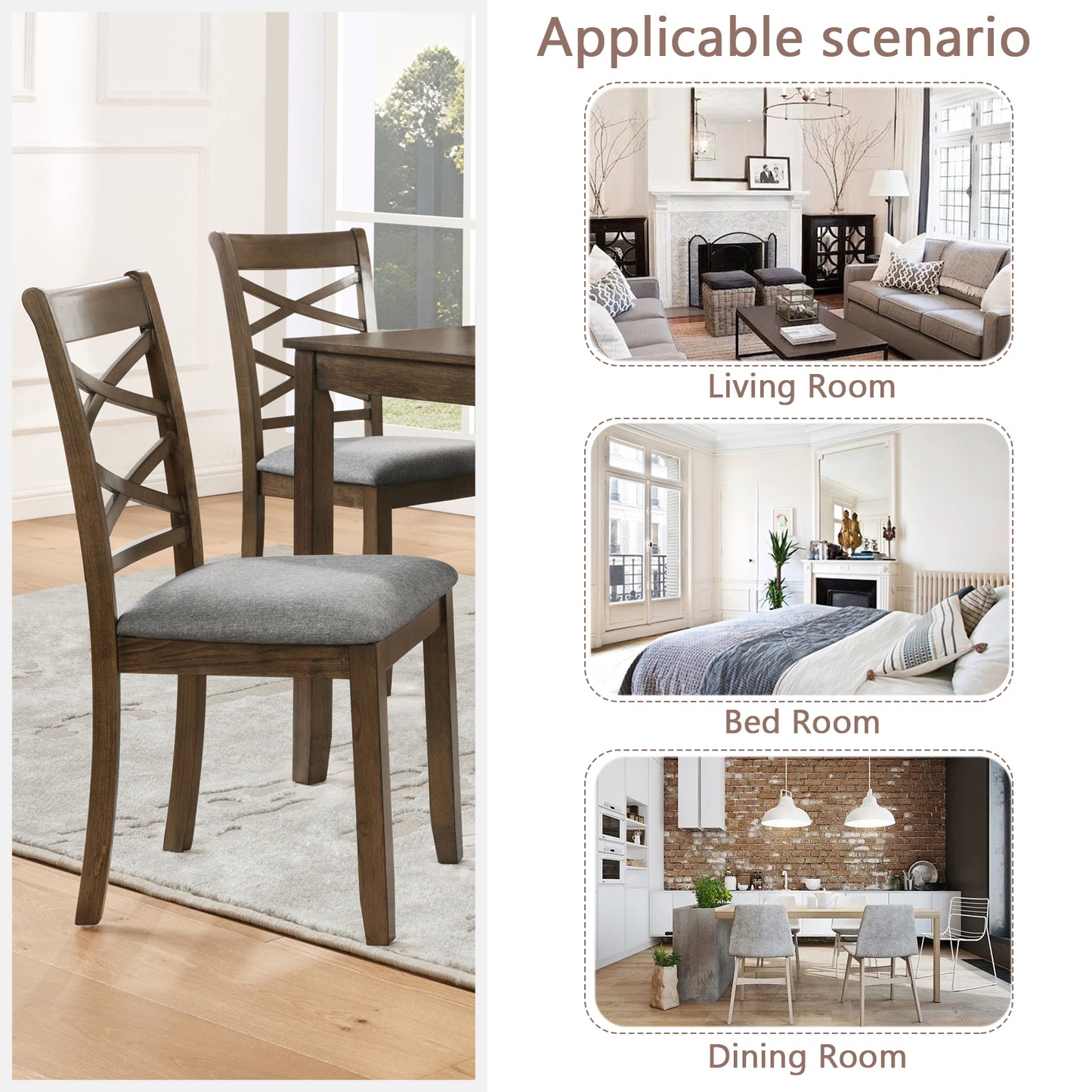 Walnut Dining Chairs Set of 4 - Upholstered Kitchen Chairs