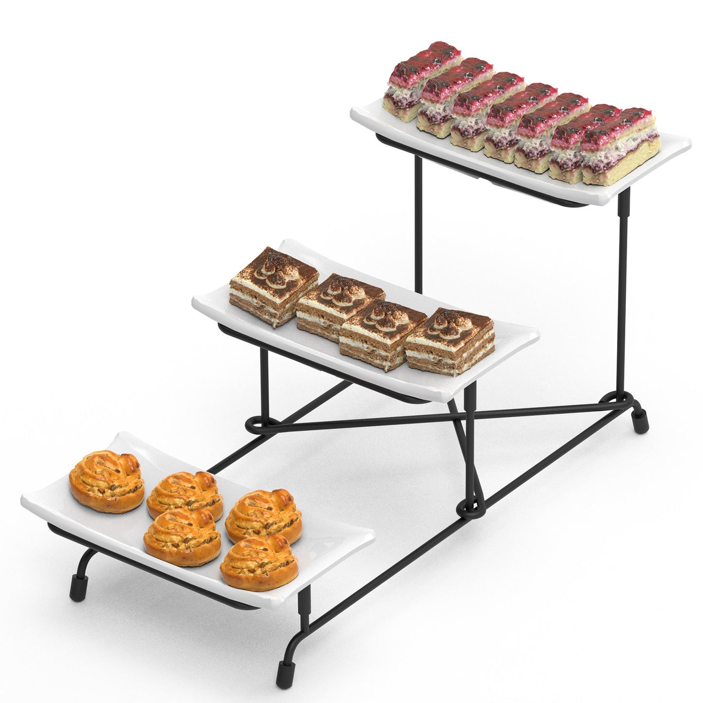 3-Tier Plastic Serving Tray Stand with Rectangular Platters