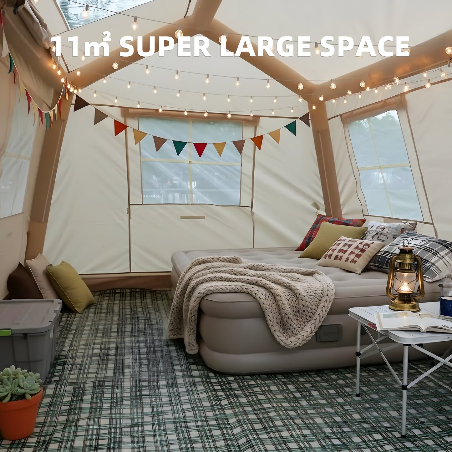 Inflatable Camping Tent for 8-10 People - Beige, Waterproof, Easy Setup