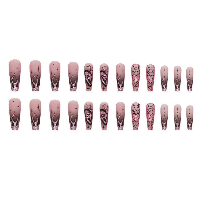 Dark Style Cobweb Skull Nail Art Kit with Long Ballet Design and Glue
