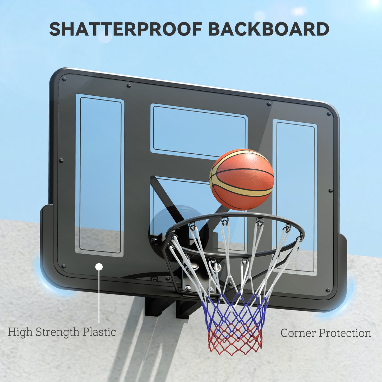 Wall Mounted Basketball Hoop with 43" Shatter Resistant Backboard - Black