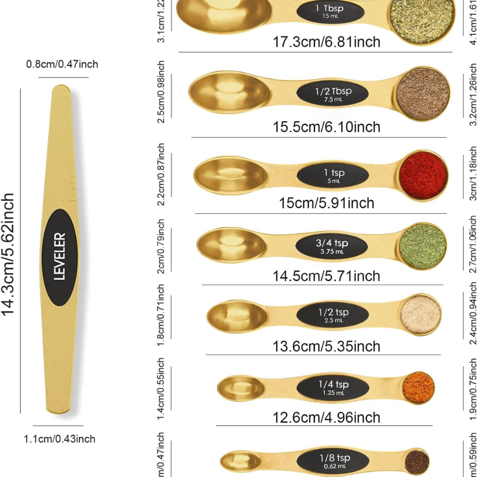 Magnetic Stainless Steel Measuring Spoons Set - Gold