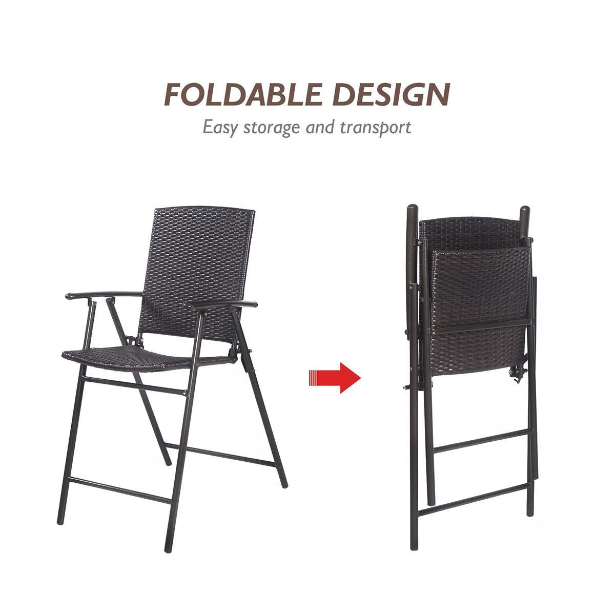 Folding Rattan Bar Chairs Set of 4 with Footrests & Armrests