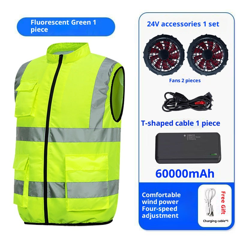 Cooling Reflective Vest with Air-Conditioning Fan for Adults