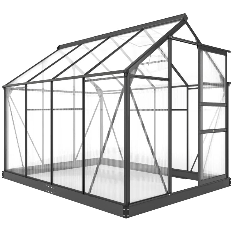 Heavy Duty Polycarbonate Greenhouse with Aluminum Frame, Walk-In Design, Vent Door, 6.2x8.3 ft Grey