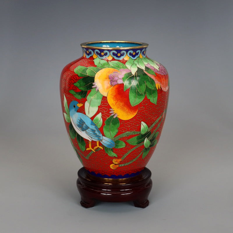 Traditional Copper Filigree Enamel Pomegranate Vase - Handmade Home Decor