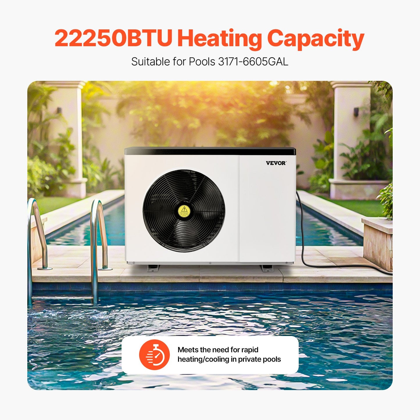 Electric Pool Heat Pump 22,250 BTU for Above & In-Ground Pools, Energy Efficient Heating