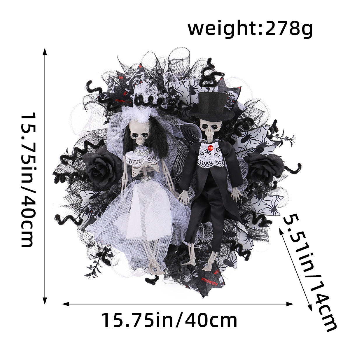 Halloween Skull Bride Groom Mesh Garland Horror Decoration Prop - Wedding & Party Decor