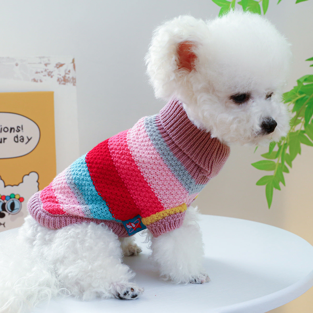 Colorful Pet Sweater with Stripes - Comfortable Acrylic Pet Clothing