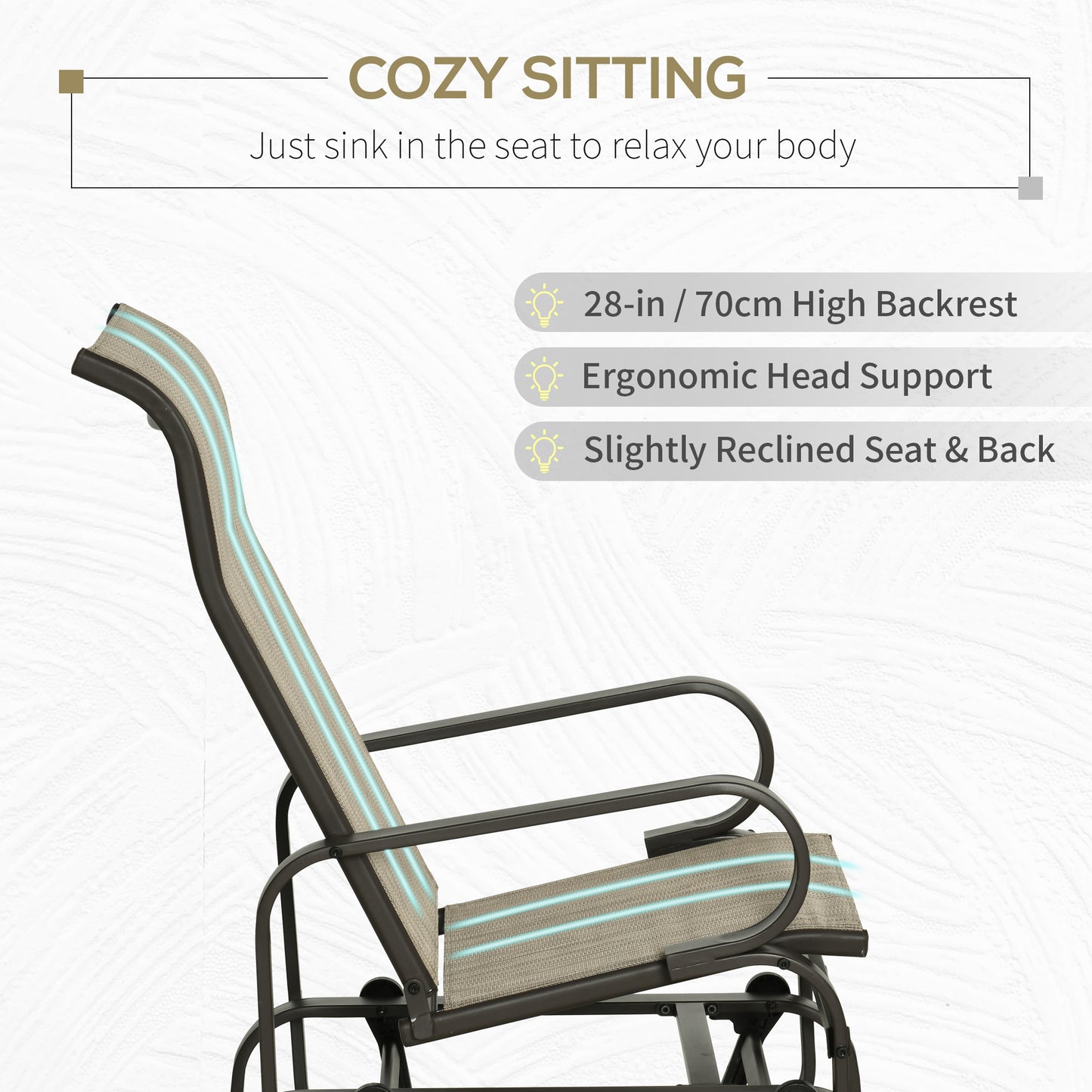 Gliding Lounger Chair - Lightweight Metal & Tan Mesh Rocker