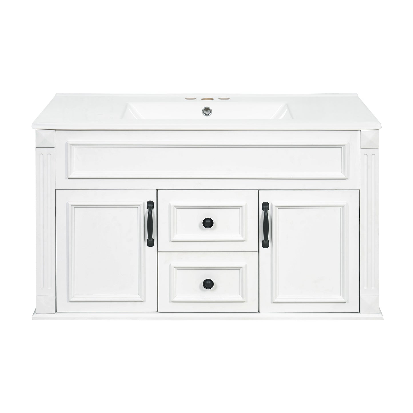 36-Inch Wall-Mounted Bathroom Vanity with Ceramic Sink - White