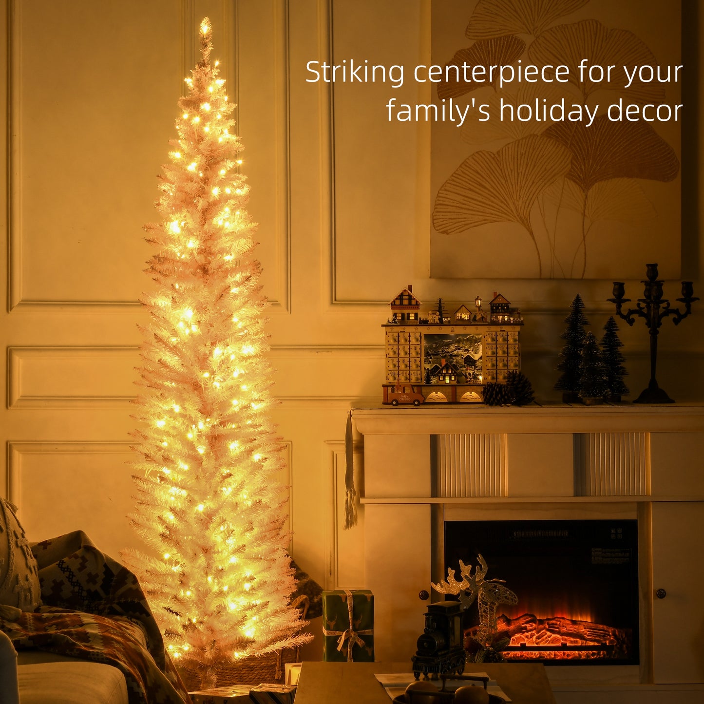 7ft Slim Pink Christmas Tree with Warm White LED Lights