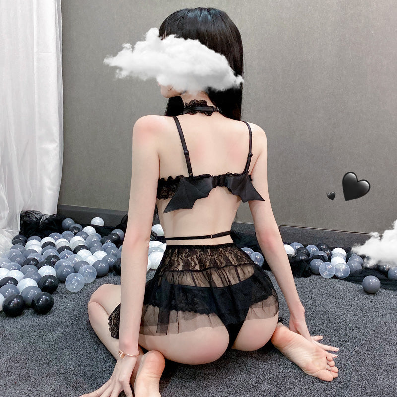 Sexy Devil's Wings Costume for Women - Mesh Lace Girdle and Net Socks Set