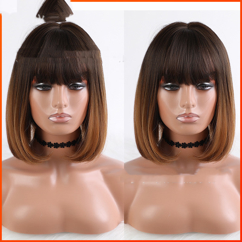 Cute Cartoon Bangs Round Face Wig for Ladies - Korean Style Synthetic Hair, Clavicle Length