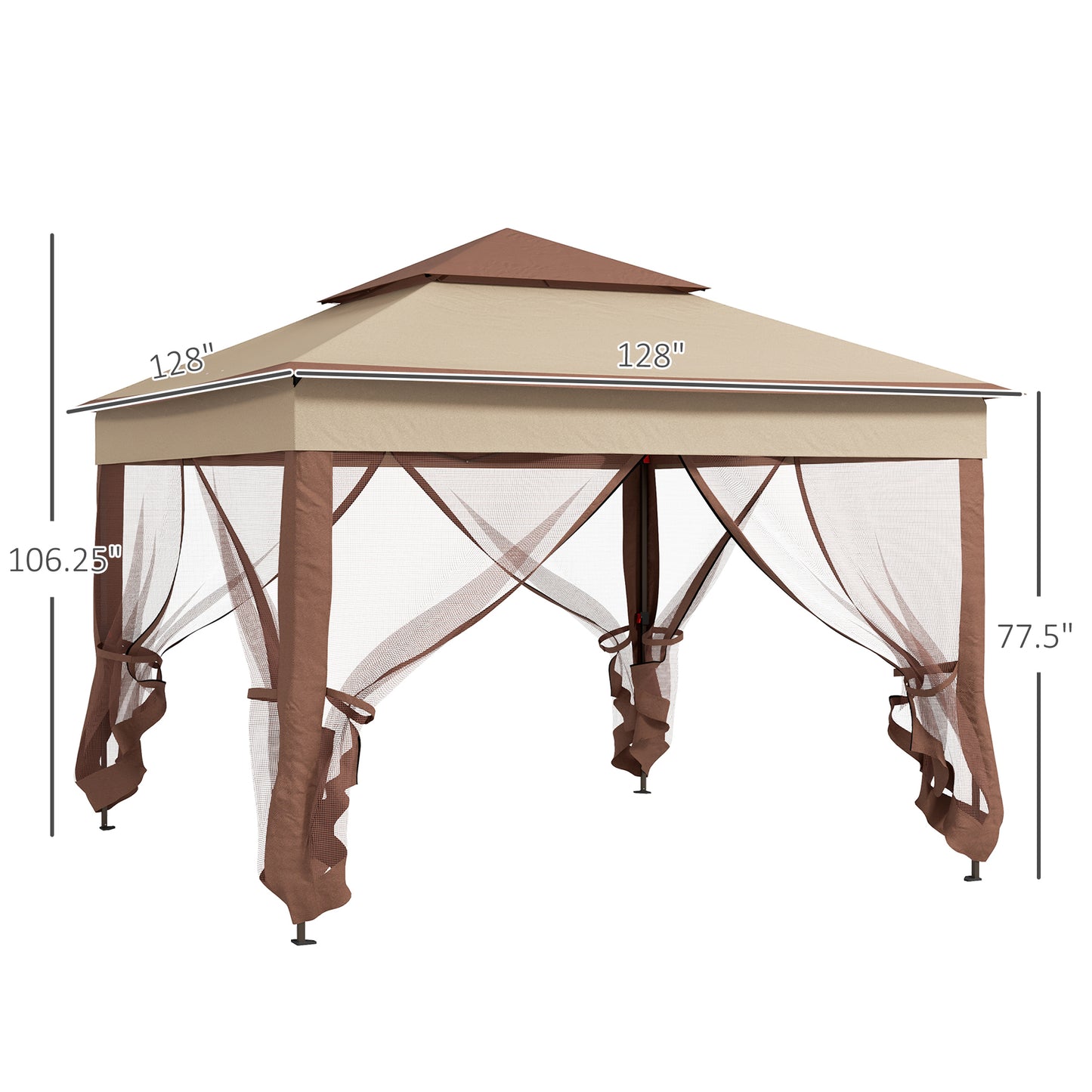 Pop-Up Canopy Gazebo Shelter with Zipper Netting - Khaki 11x11