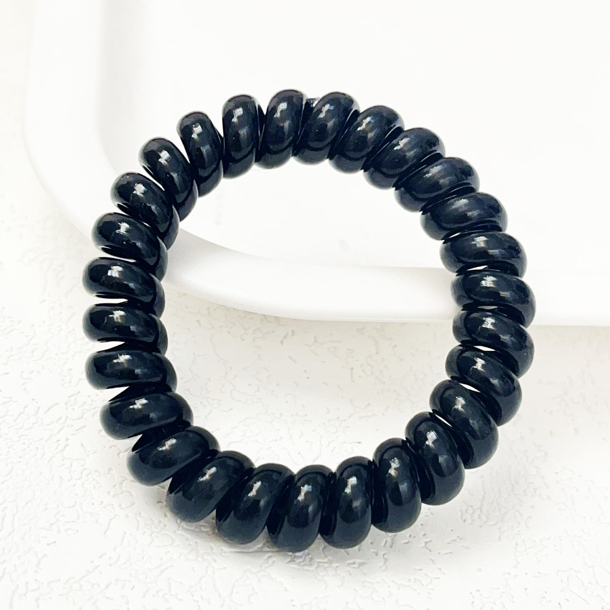 Elastic Telephone Cord Hair Tie for Women - Black, Transparent, White Set