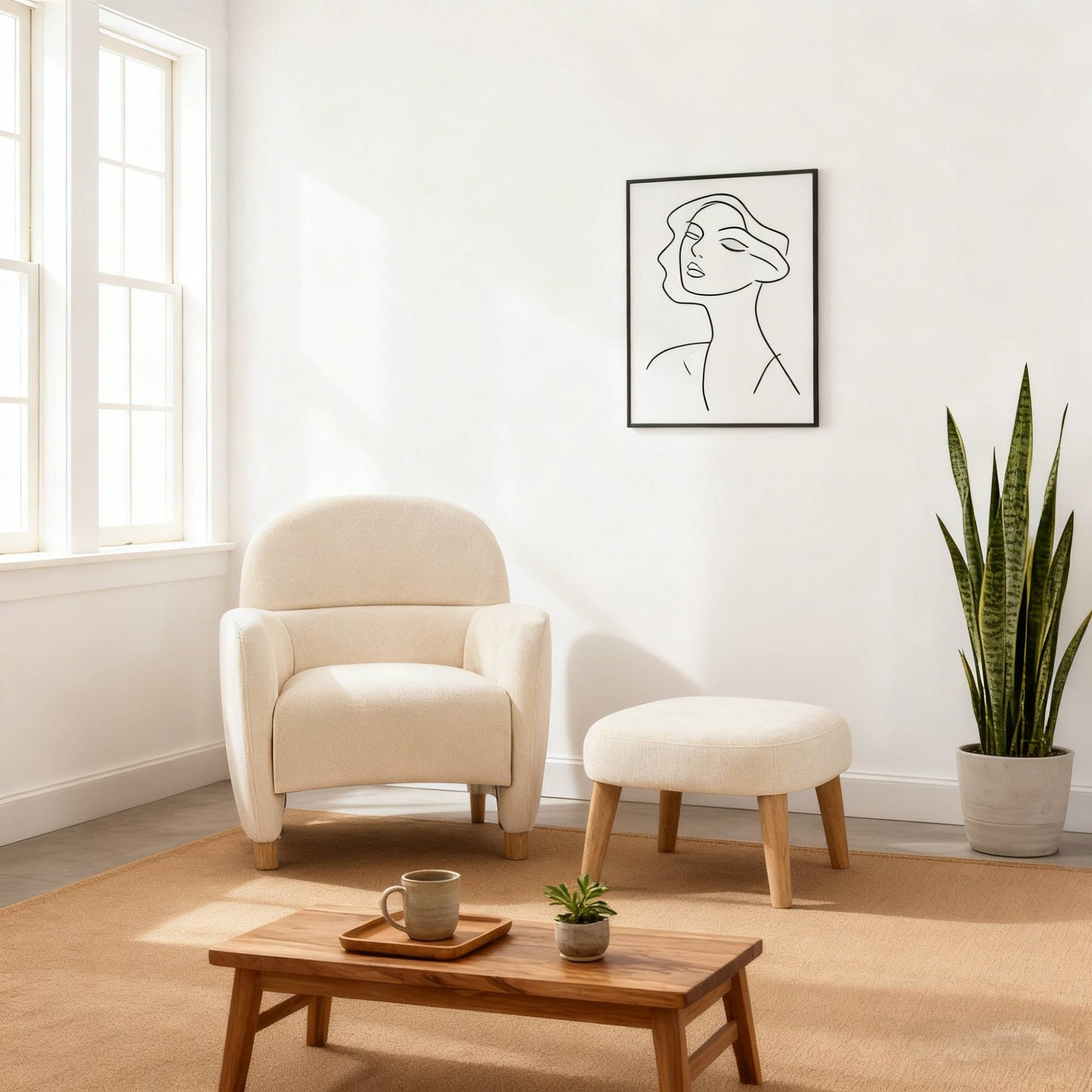 Modern Lazy Chair With Footrest Ottoman - Upholstered Leisure Sofa