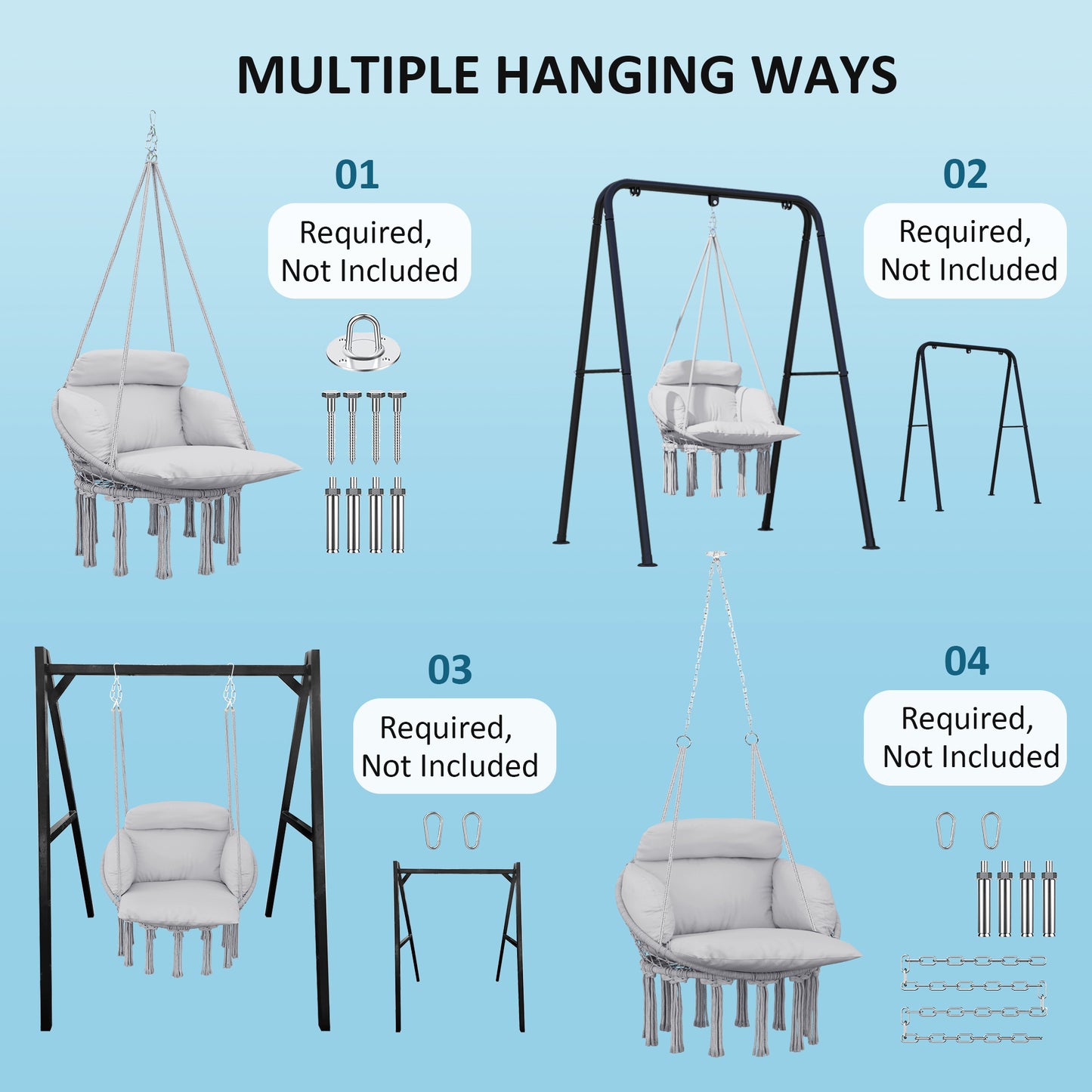 Hammock Swing Chair with Large Cushion - Gray Indoor/Outdoor