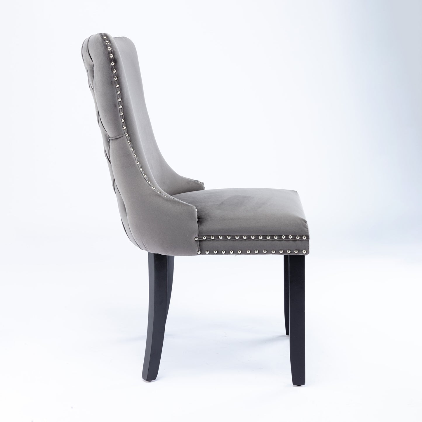 Upholstered Wing-Back Dining Chairs Set of 2 - Gray Velvet