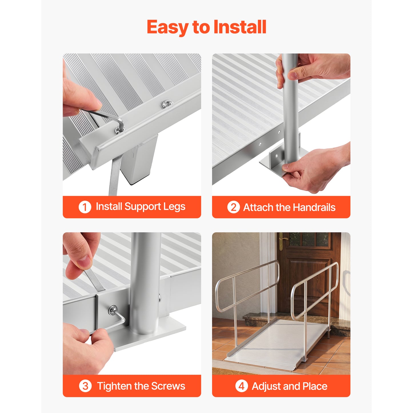 Heavy Duty Aluminum Wheelchair Ramp 71.1 x 32.7 Inches with Handrails, 1000 Lb Capacity, Portable for Home & Stairs