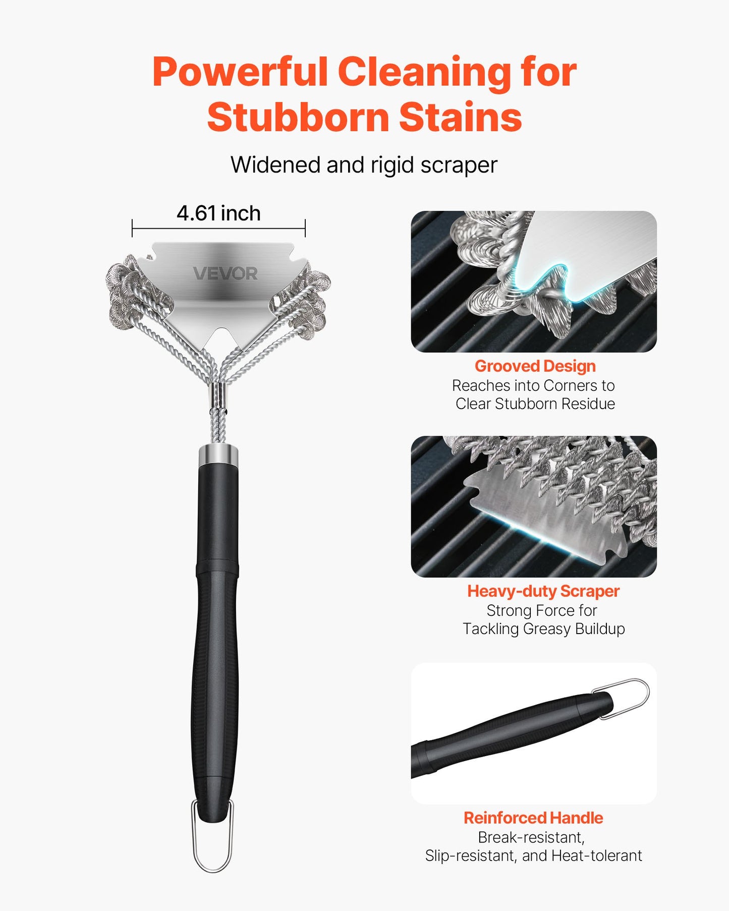 Stainless Steel Bristle-Free Grill Brush & Scraper - Heavy Duty BBQ Cleaner, 17 Inch