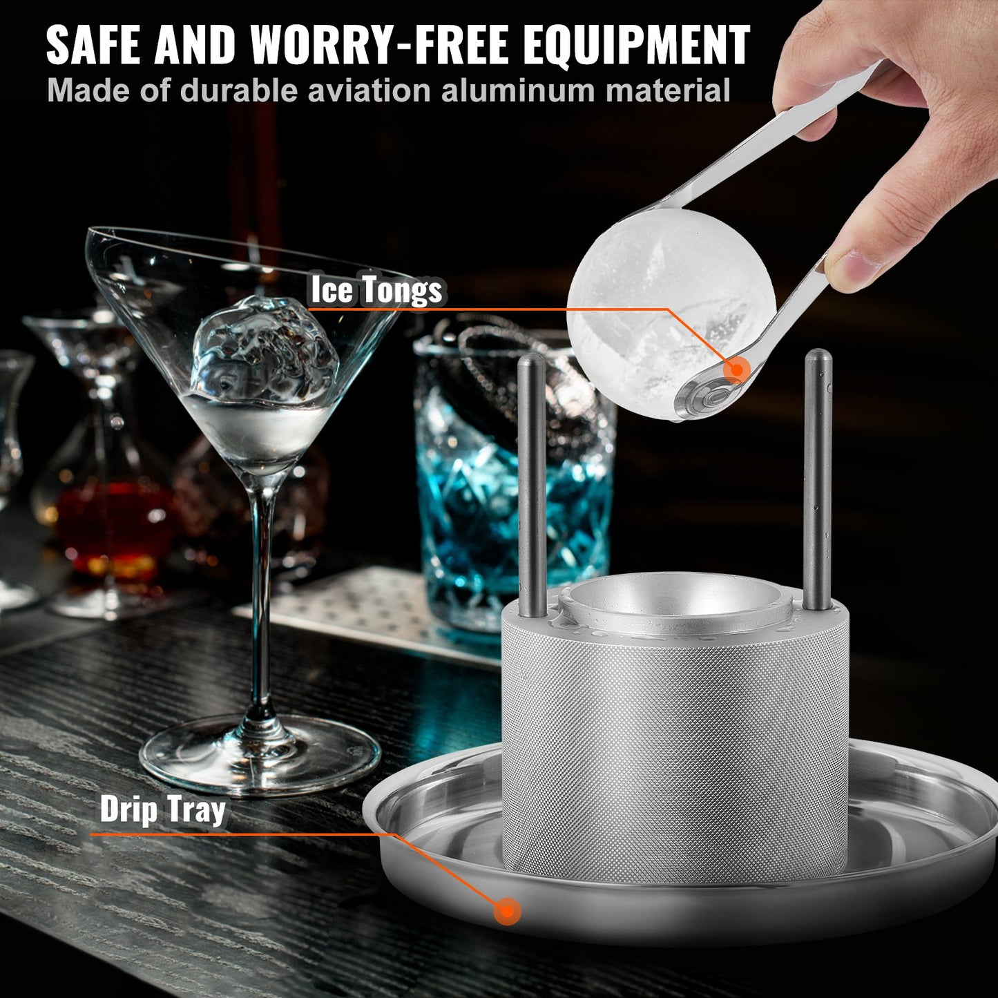 Ice Ball Maker - 2.4-Inch Aluminum Press Kit with Drip Tray