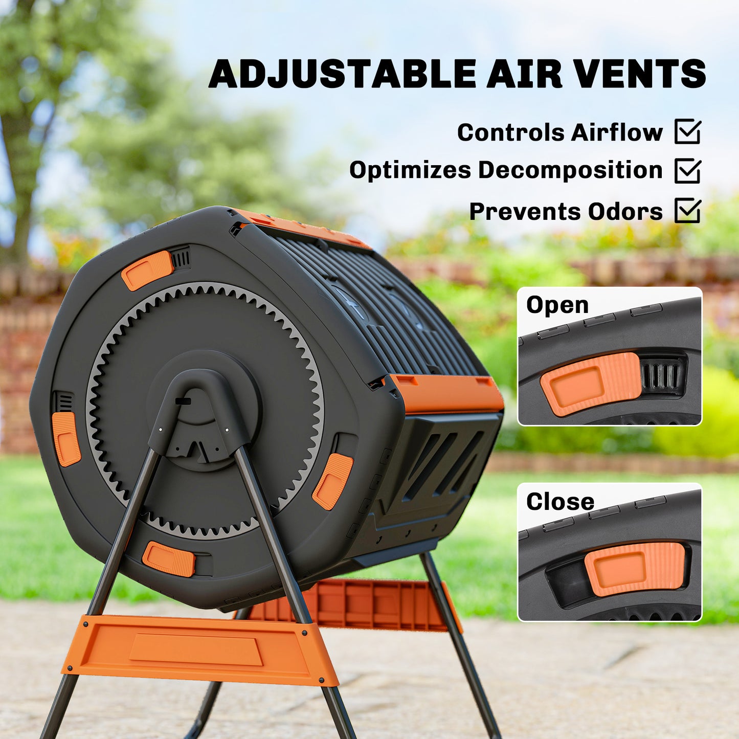 Outdoor Compost Bin 53 Gal Dual Chamber Tumbling Composting System with Adjustable Vents
