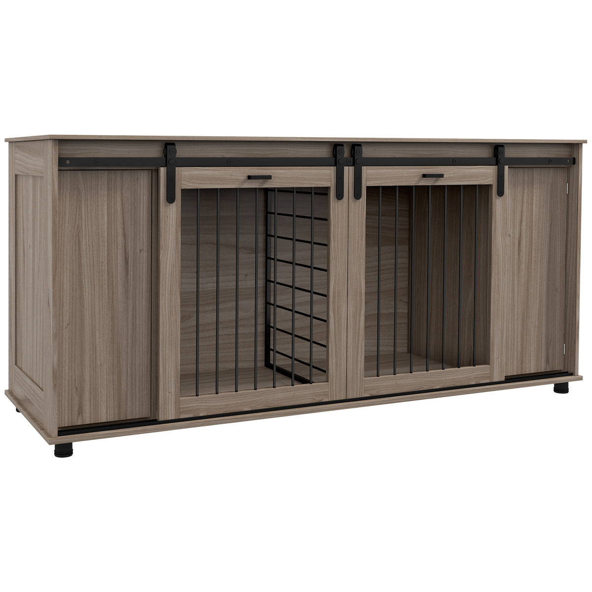 71-Inch Modern Dog Kennel with Storage & Removable Divider - Walnut
