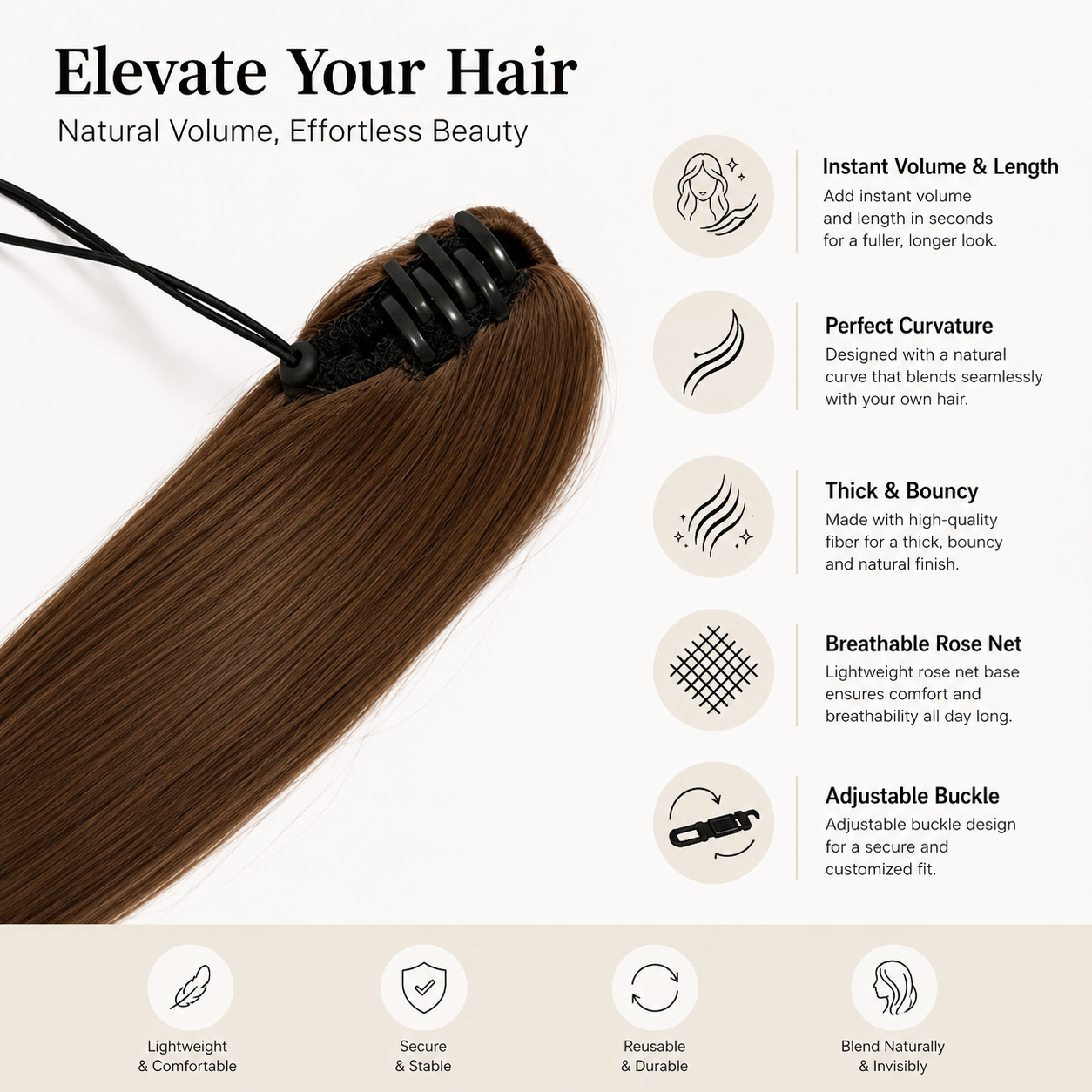 Long Straight Ponytail Extension - Drawstring Ombre Brown Hairpiece