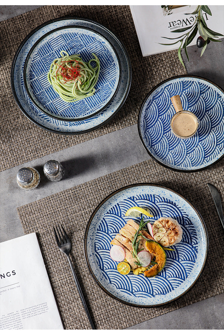 Japanese Style Ceramic Round Dinner Plate - Large Porcelain Tableware