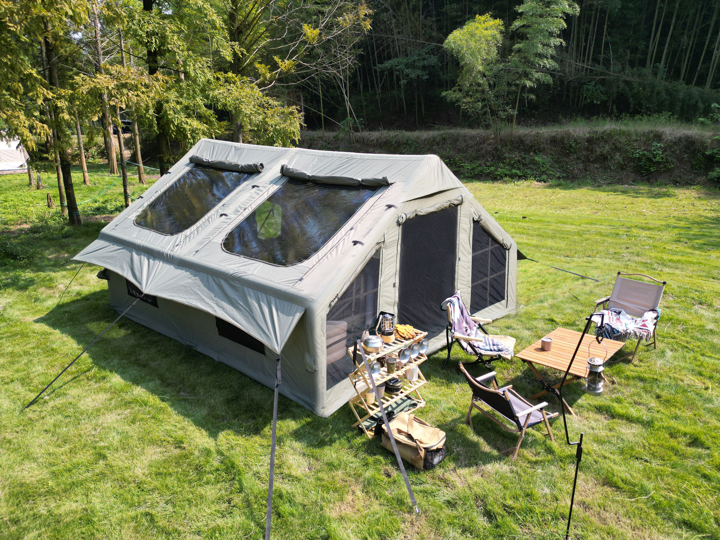 Inflatable Camping Tent - 9.8x13ft for 7-8 People, Waterproof, Easy Setup - Army Green