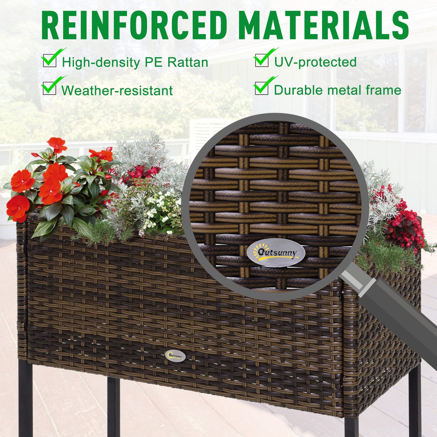 Raised Garden Bed with Rattan Wicker Look and Tool Storage Shelf - Portable Herb and Vegetable Planter