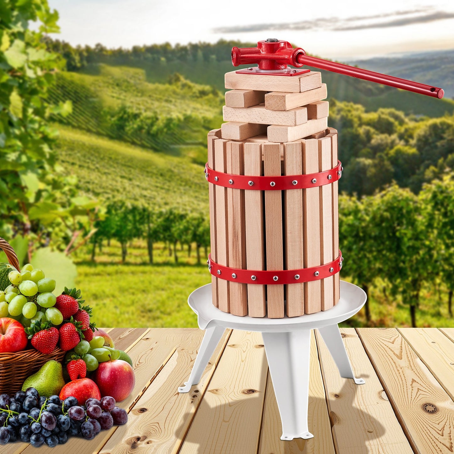 Manual Fruit Wine Press - 1.6 Gallon Beechwood Basket