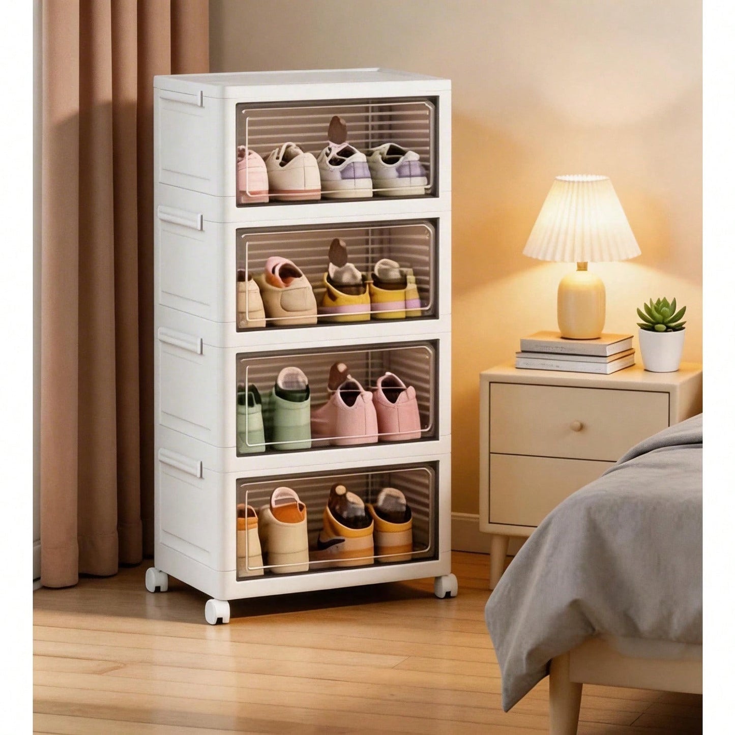 Dustproof Clear Plastic Shoe Storage Box Stackable Foldable 3Tier
