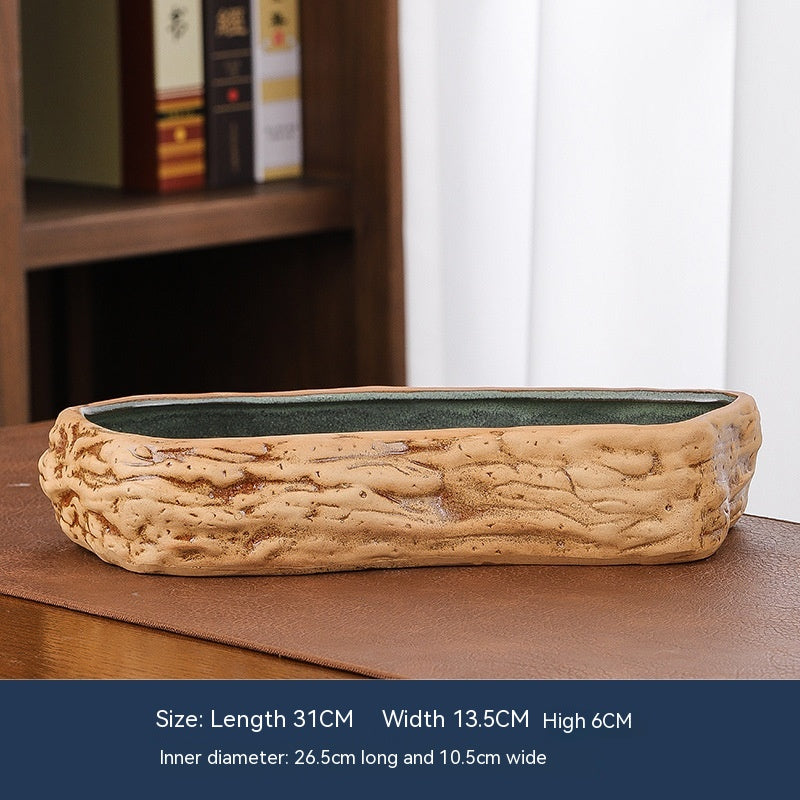 Large Ceramic Flower Pot with Shallow Mouth and Oval Rectangular Design for Home Garden