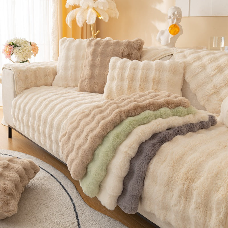 Thickened Rabbit Plush Sofa Cushion Set for Comfortable Home Decor