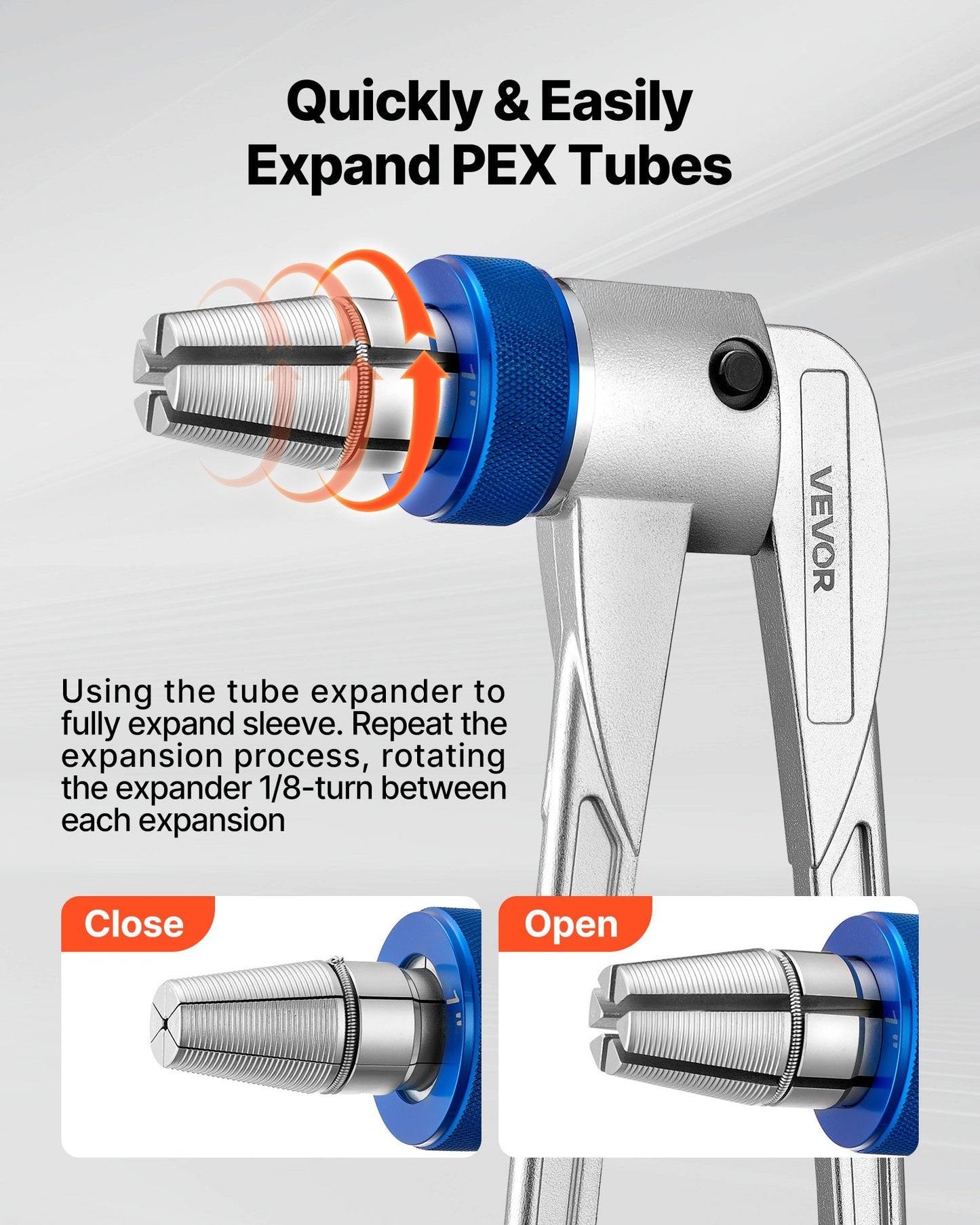 Manual PEX Pipe Expander Tool Kit for 3/8'' to 1'' Pipes with Carrying Case