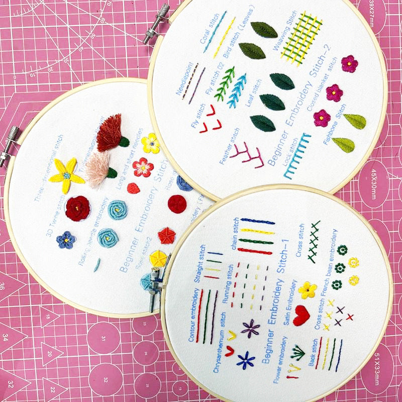 Embroidery Sewing Kit for Beginners - Cotton Cloth & Bamboo Frame