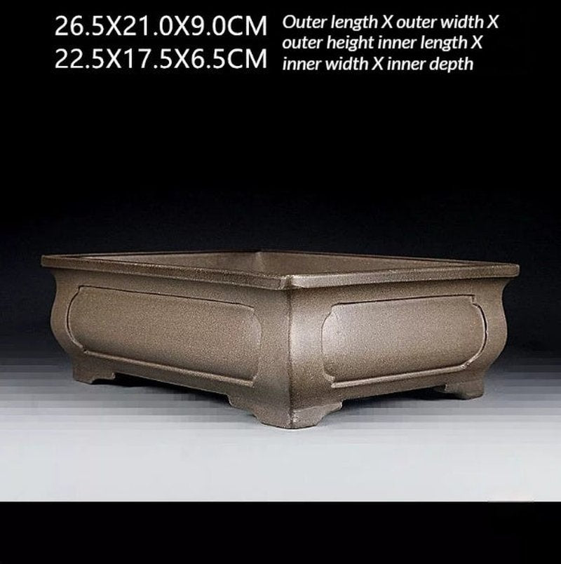 Handmade Antique-Style Rectangular Bonsai Pot - Yixing Clay 26.5x21x9 cm