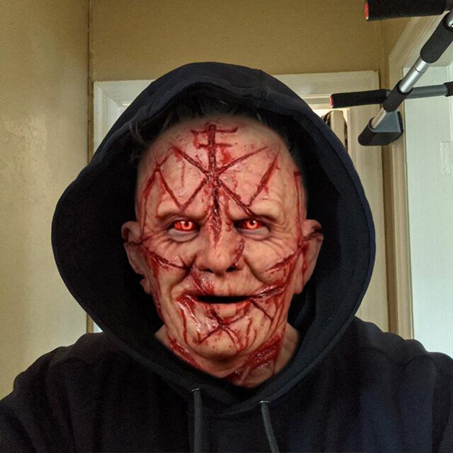 Horror Blood Scar Mask Latex Headgear for Costume Party - Red
