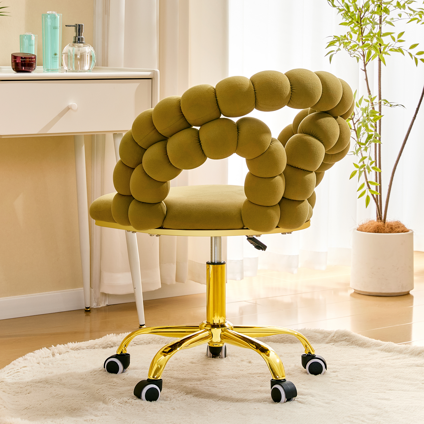 Modern Velvet Adjustable Swivel Desk Chair With Bubble Back,