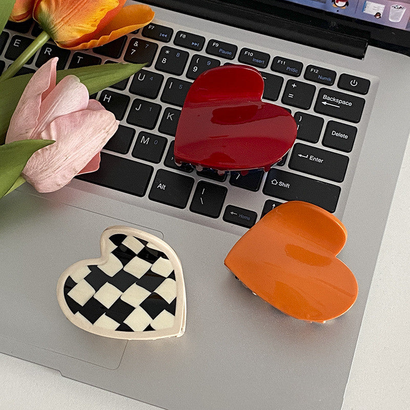 Colorful Handmade Hairpins - Red, Blue, Orange Checkerboard Hair Accessories for Women