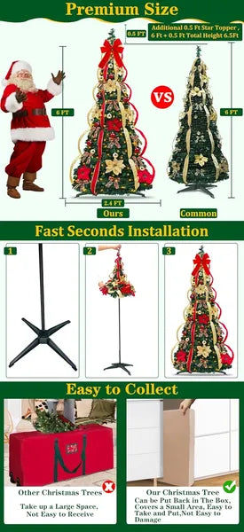 6 Ft Prelit Christmas Tree with 200 LED Lights & 64 Ornaments