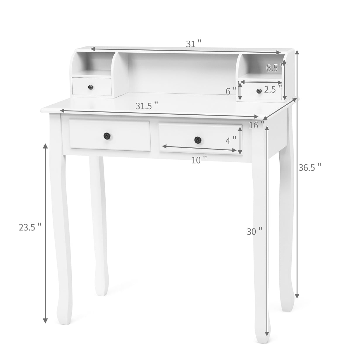 2-Tier Vanity Writing Desk with 4 Drawers - White