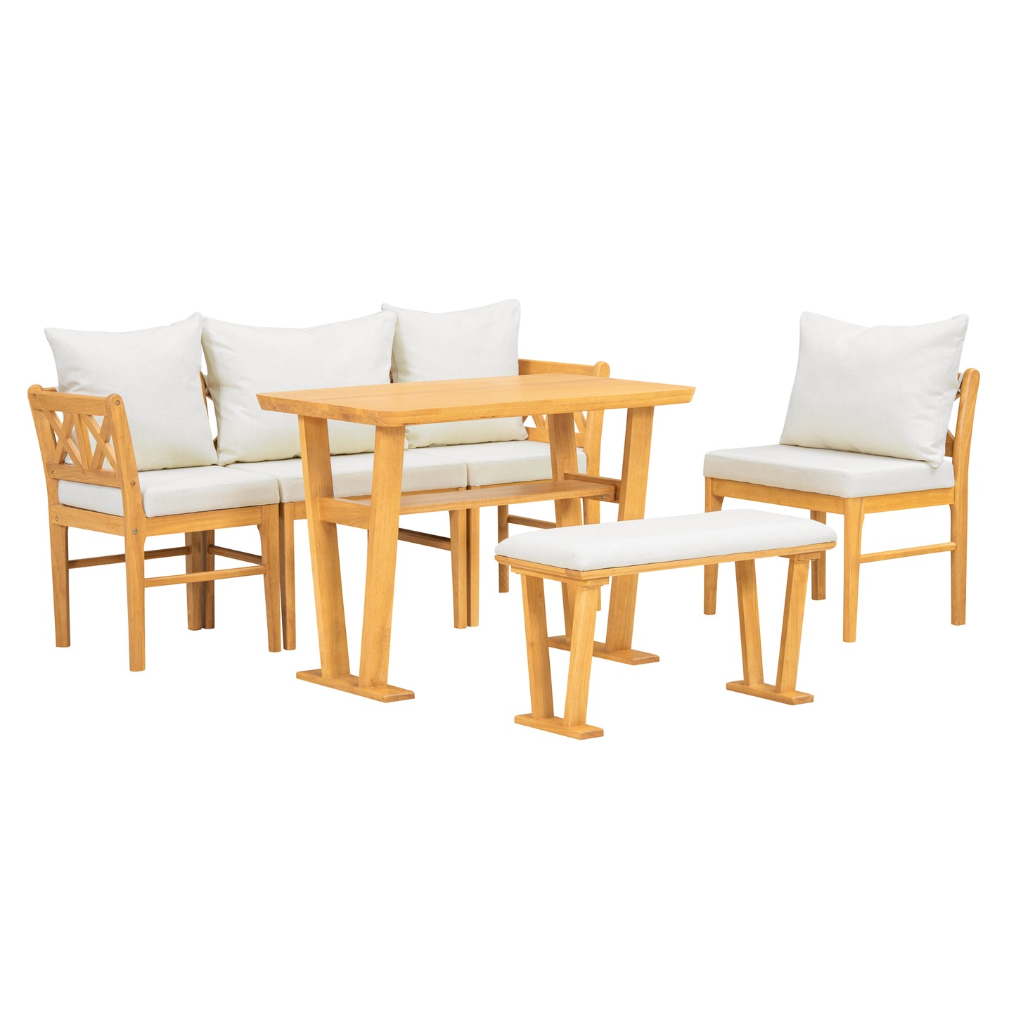 Farmhouse Solid Wood Kitchen Nook Dining Set for 6 - Natural & White