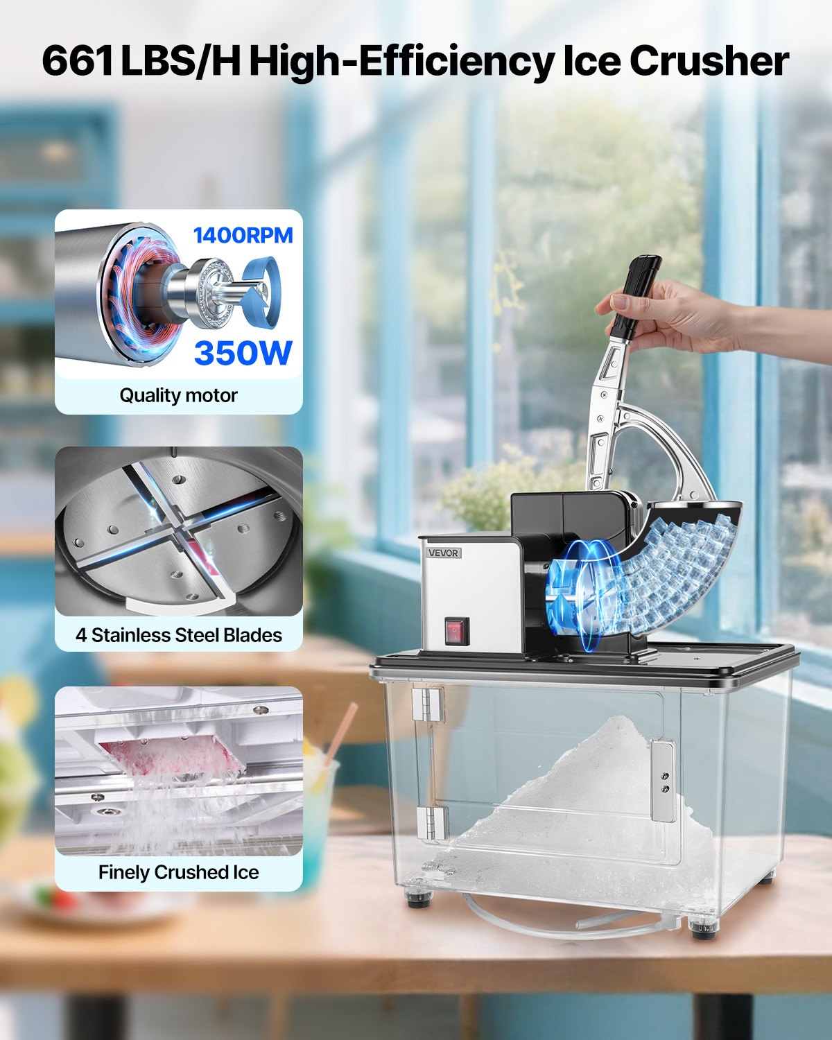 Electric Snow Cone Maker & Ice Crusher 661LBS/H Commercial Shaved Ice Machine