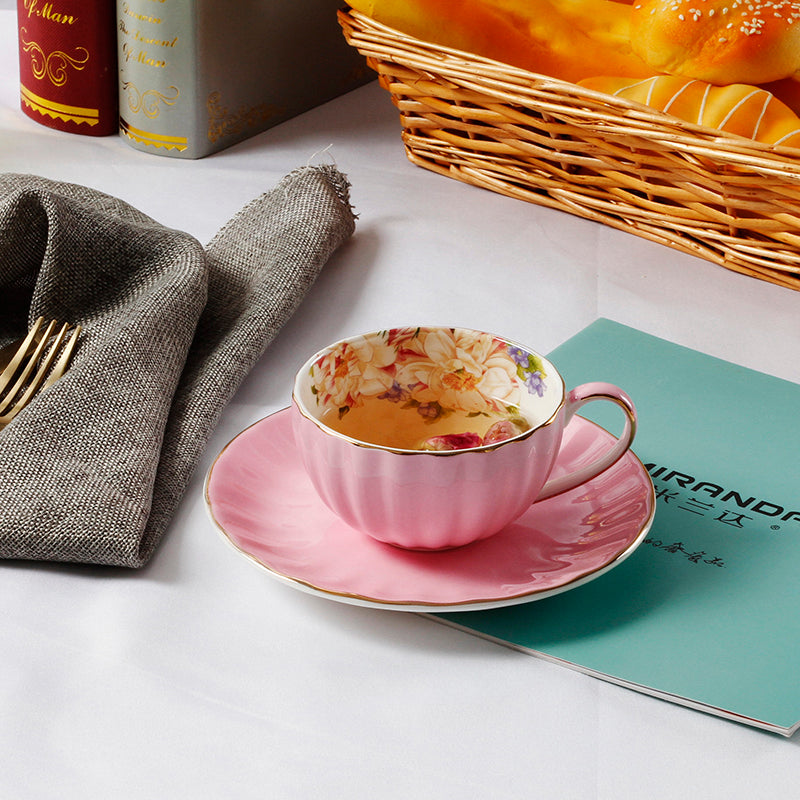 Bone China Pumpkin Coffee Cup and Saucer Set - Colorful Kitchen Drinkware