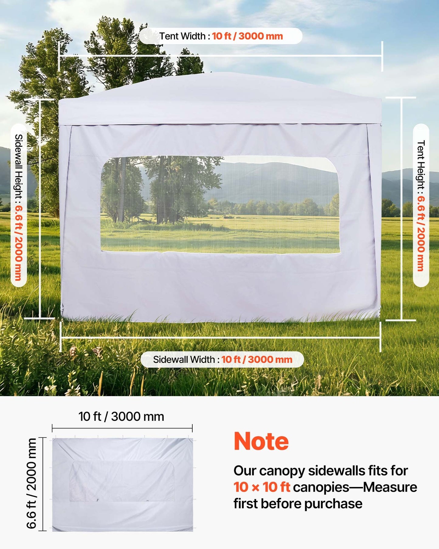 Waterproof Canopy Sidewall for 10x10 ft Pop Up Tent - Sun & Weather Shield, White